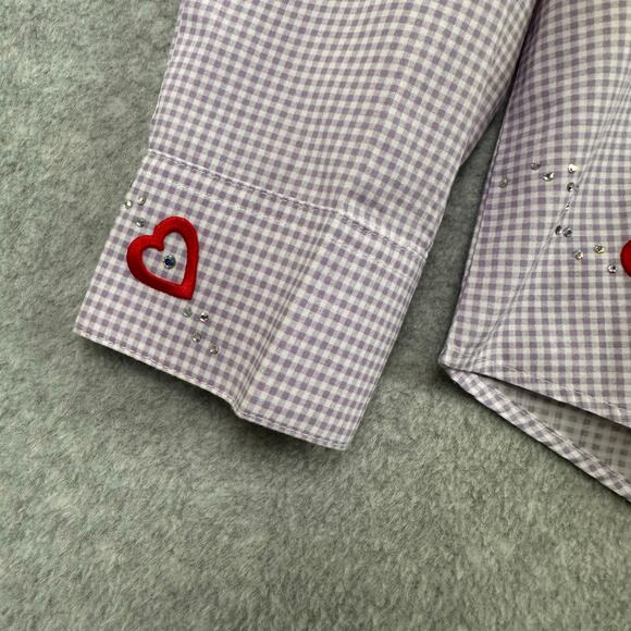 Hot Dames Red Hat Society Button Up Shirt Size M Gingham Purple Red Appliqué - Picture 6 of 8